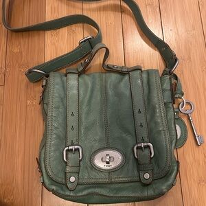 Fossil Sage Green Leather Messenger Crossbody